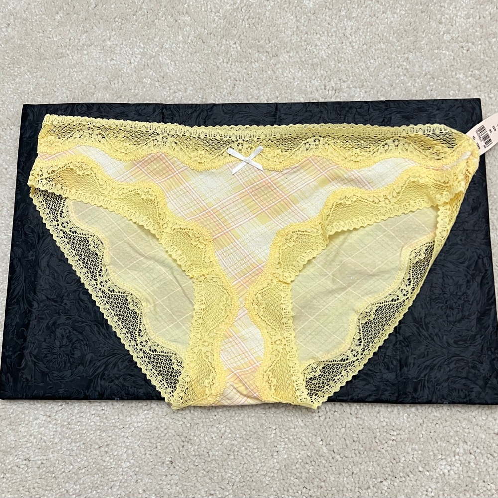 NWT Victoria’s Secret Dream Angels yellow plaid Modal Bikini Panties VS large L